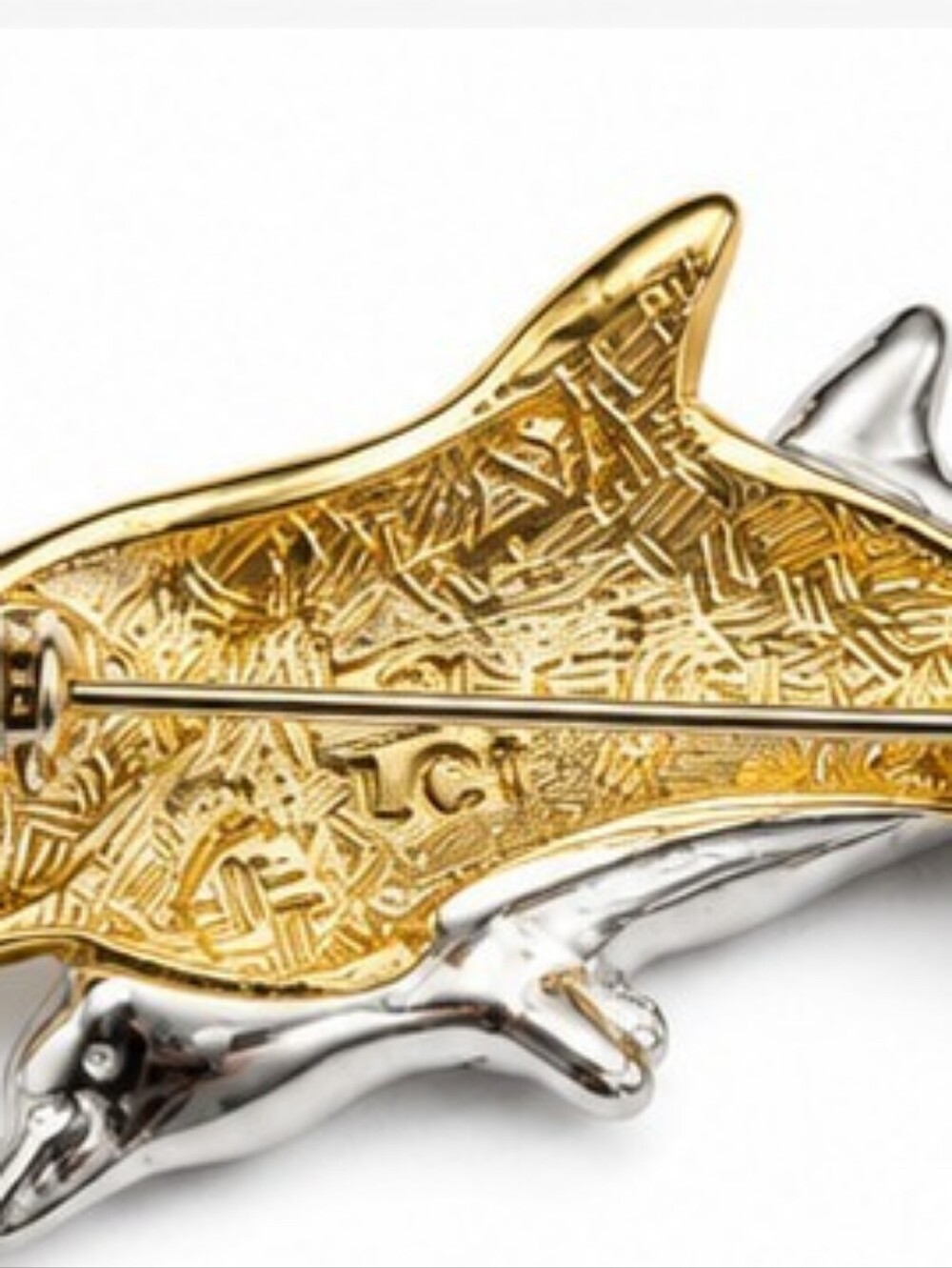 Vintage Liz Claiborne LCI Double Dolphin Brooch Silver Gold Tone Nautical Signed - Picture 5 of 9